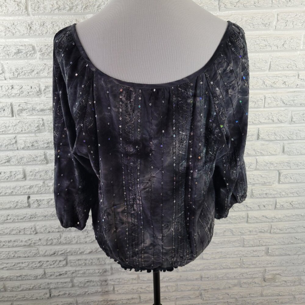 Dressbarn XL Peplum Top Black Sequin Embroidered 3/4 Sleeve Plus Size BLA155E - Picture 6 of 9